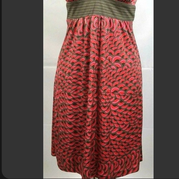 Trina Turk Red Sleeveless V-neck Silk Dress Scalloped Print Empire - Picture 16 of 16